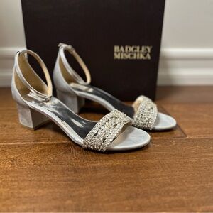 Badgley Mischka Silver Crystal Embellished Heels